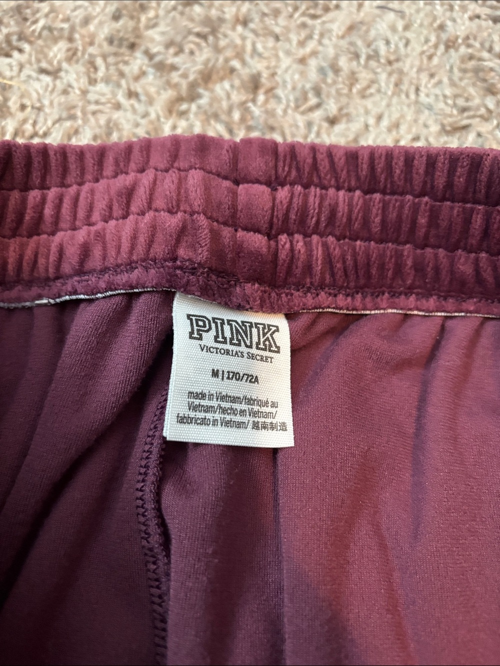 PINK Victoria's Secret Burgundy Velour Jogger Pants - Picture 3 of 4